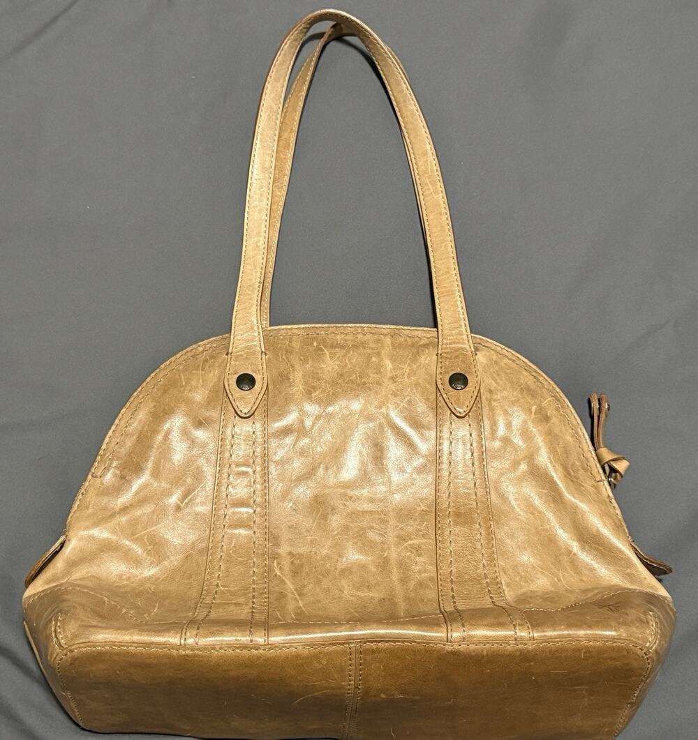 Frye Melissa Zip Domed Satchel Purse Light Brown